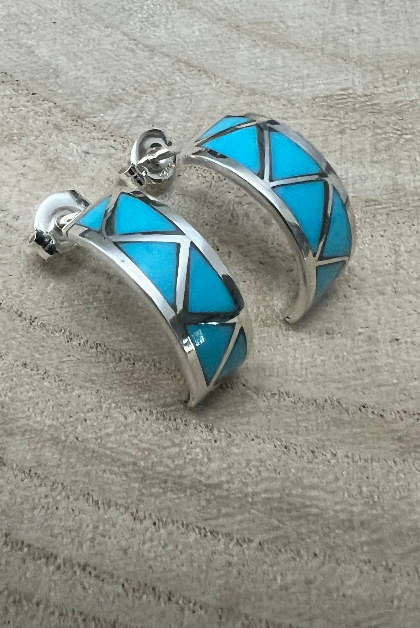Charlene Sice Turquoise Inlay & Sterling Silver Earrings - Cowhide and Conchos