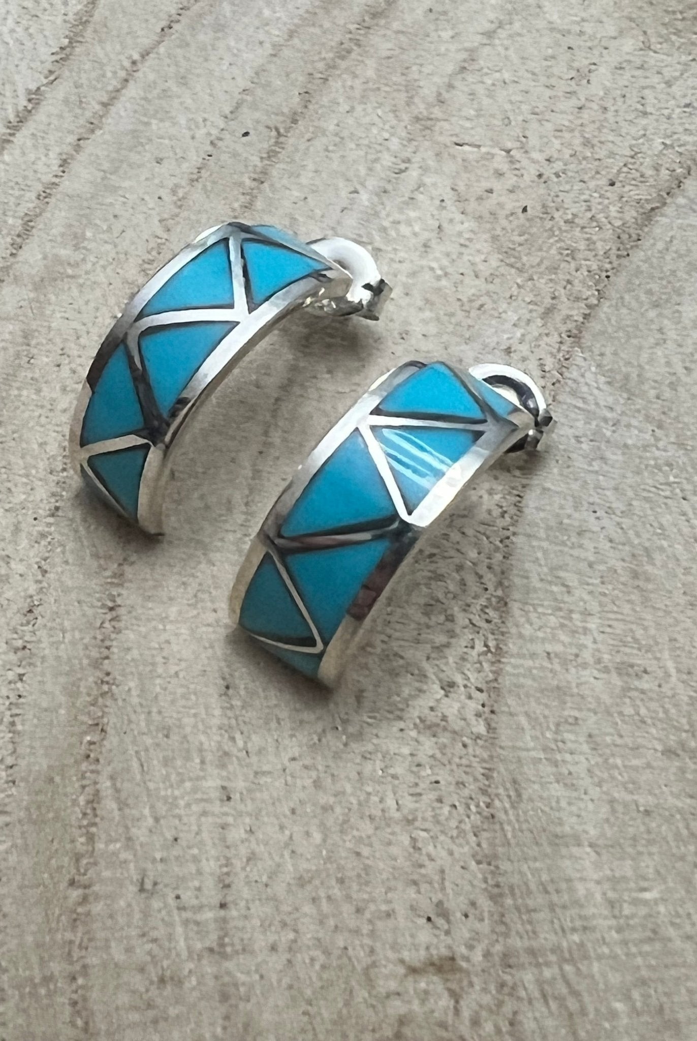 Charlene Sice Turquoise Inlay & Sterling Silver Earrings - Cowhide and Conchos