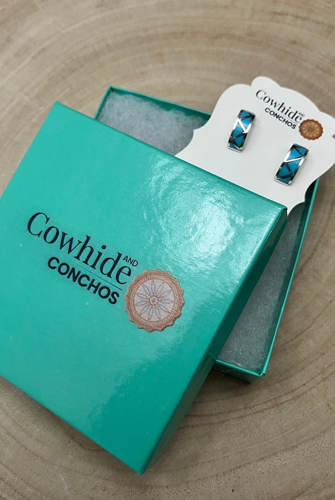 Charlene Sice Turquoise Inlay & Sterling Silver Earrings - Cowhide and Conchos