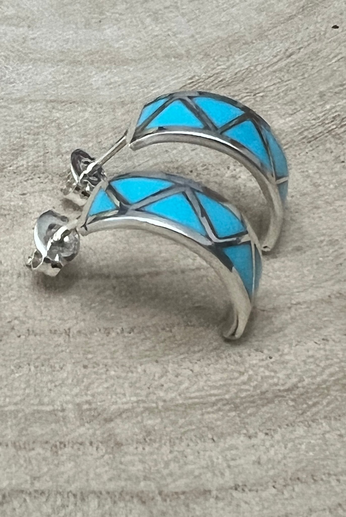 Charlene Sice Turquoise Inlay & Sterling Silver Earrings - Cowhide and Conchos