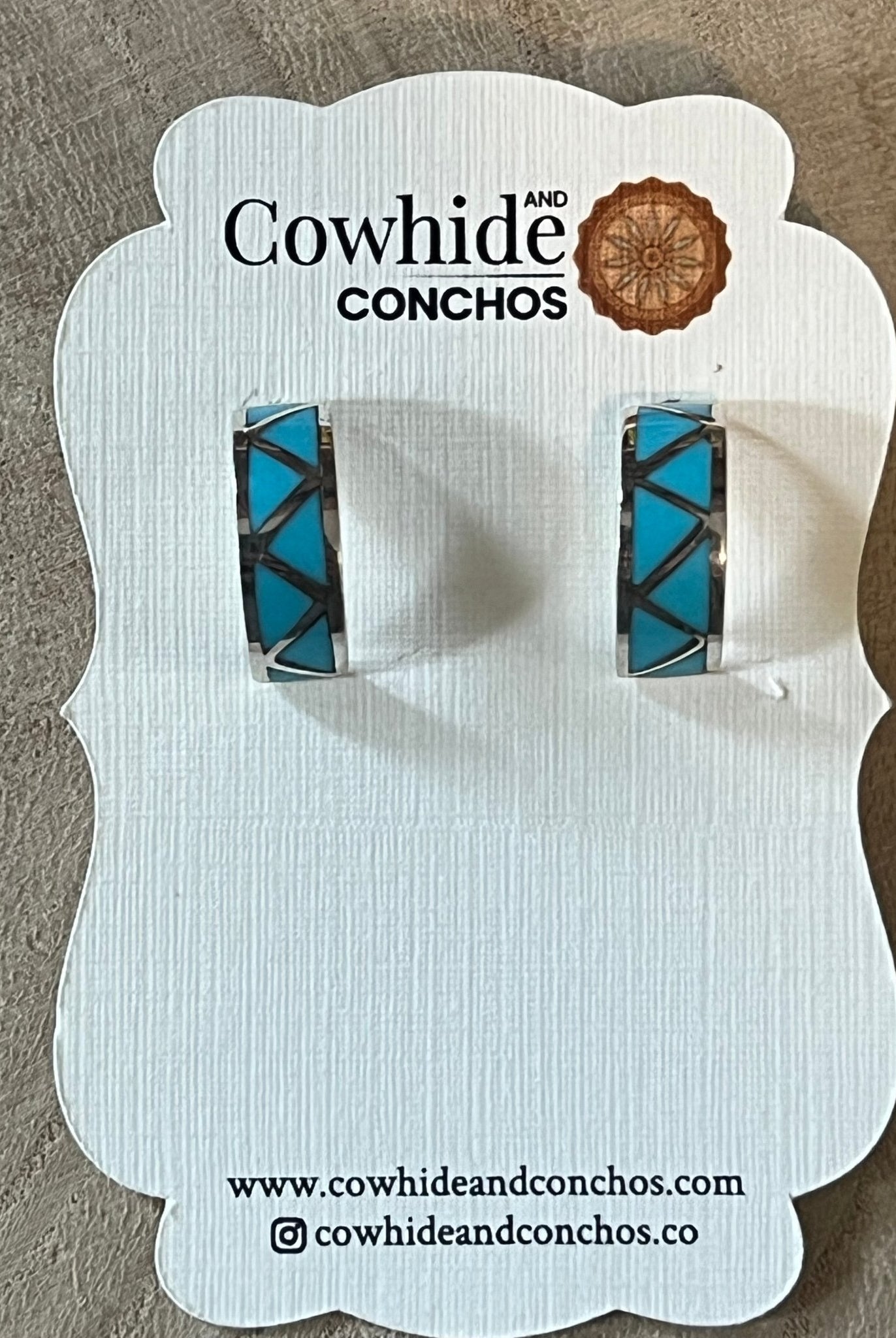 Charlene Sice Turquoise Inlay & Sterling Silver Earrings - Cowhide and Conchos