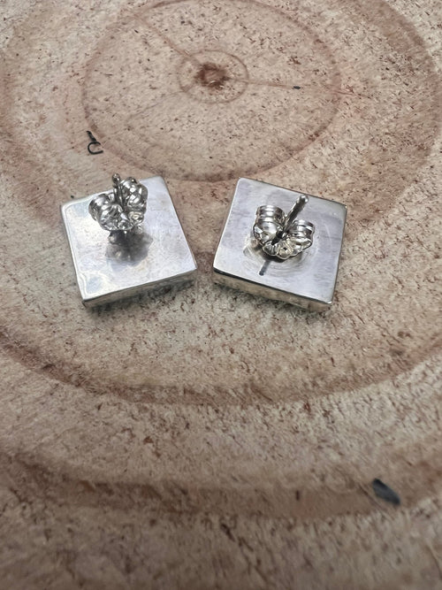 Charles Malani Turquoise & Sterling Silver Earrings - Cowhide and Conchos