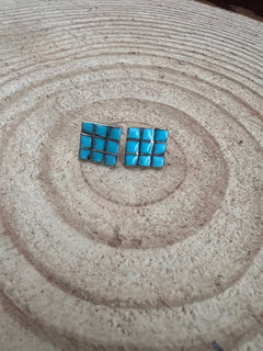 Charles Malani Turquoise & Sterling Silver Earrings - Cowhide and Conchos