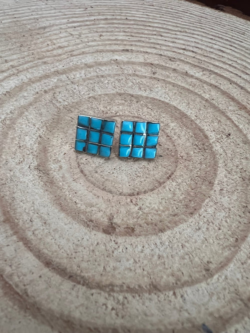 Charles Malani Turquoise & Sterling Silver Earrings - Cowhide and Conchos