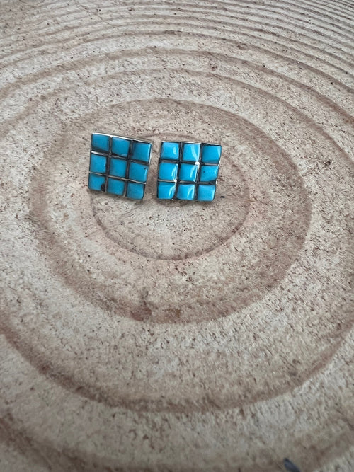 Charles Malani Turquoise & Sterling Silver Earrings - Cowhide and Conchos