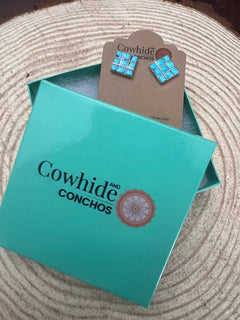 Charles Malani Turquoise & Sterling Silver Earrings - Cowhide and Conchos