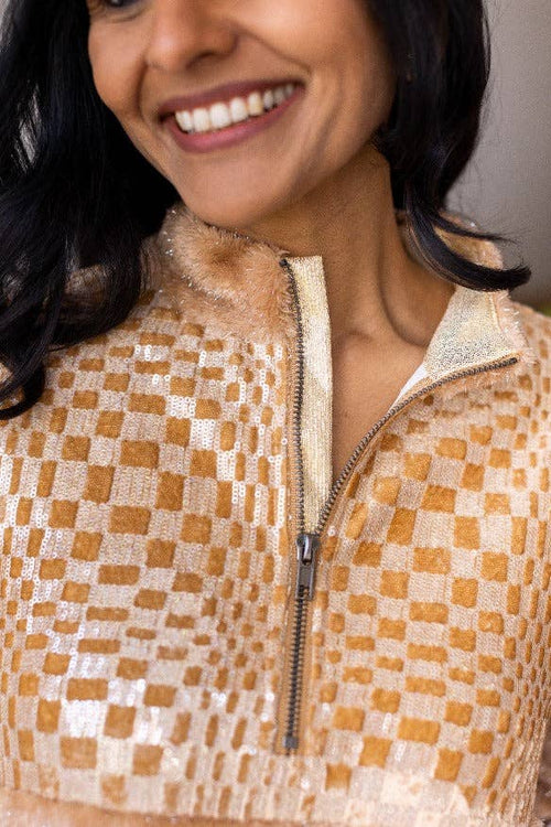 Checkered Half Zip Sherpa Pullover - Cowhide and Conchos