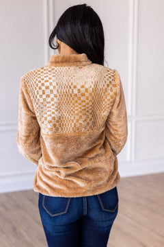 Checkered Half Zip Sherpa Pullover - Cowhide and Conchos