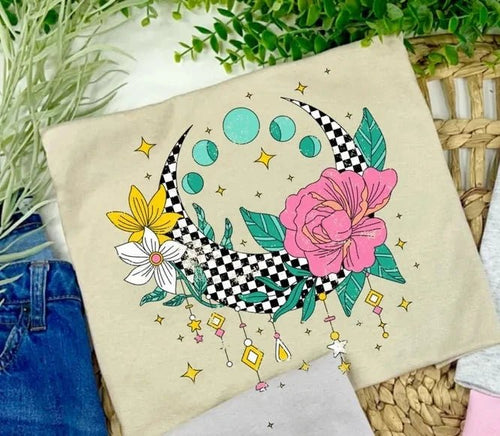 Checkered Moon T-Shirt - Cowhide and Conchos