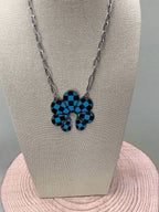 Checkered Squash Blossom Necklace - 18 inch - Cowhide and Conchos