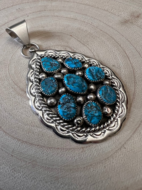 Chester Charley Turquoise & Sterling Silver Pendant - Cowhide and Conchos