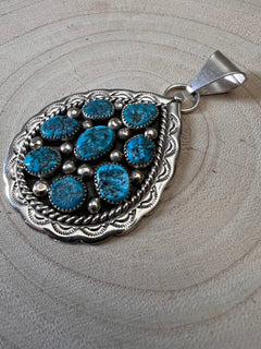 Chester Charley Turquoise & Sterling Silver Pendant - Cowhide and Conchos