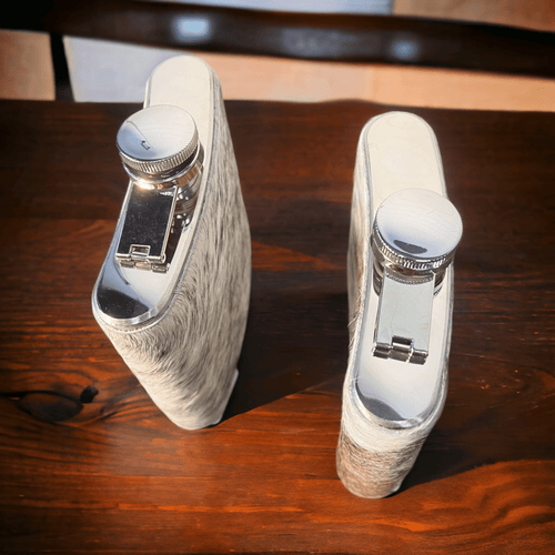 Classic Cowhide Flasks  - 8 or 16 oz - Cowhide and Conchos