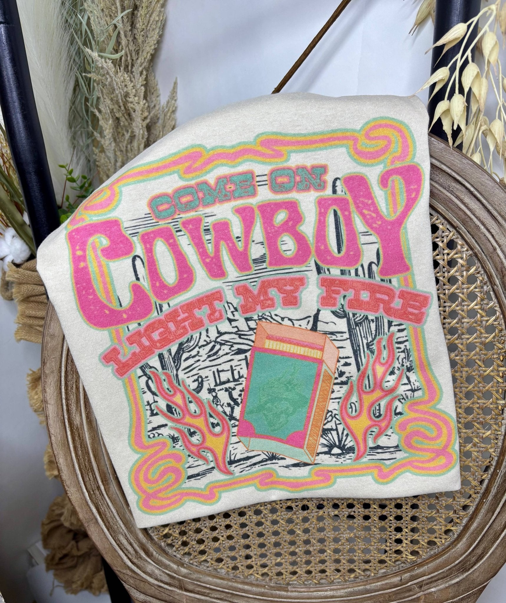 C'mon Cowboy - Light My Fire T-Shirt - Cowhide and Conchos