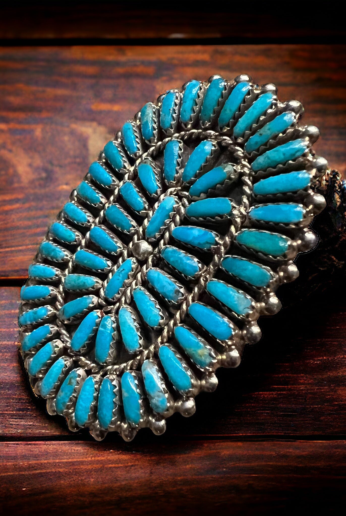 Commanding Turquoise & Sterling Cluster Ring by Philena Byjoe - Size 8 - Cowhide and Conchos
