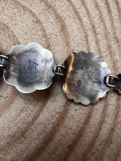 Concho Link Bracelet with Sleeping Beauty Turquoise by Victor Coriz - Cowhide and Conchos