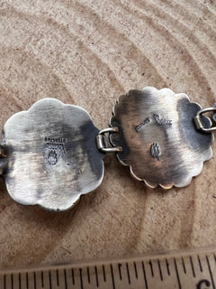 Concho Link Bracelet with Sleeping Beauty Turquoise by Victor Coriz - Cowhide and Conchos