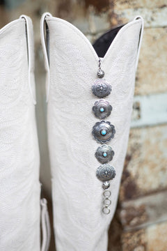 Concho Link Bracelet with Sleeping Beauty Turquoise by Victor Coriz - Cowhide and Conchos