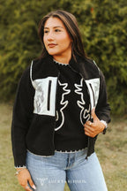Contrast Black Sherpa Vest - Cowhide and Conchos