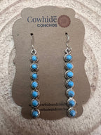 Cordelia Waknwa Zuni Handmade Sterling and Kingman Turquoise Dangle Earrings - Cowhide and Conchos
