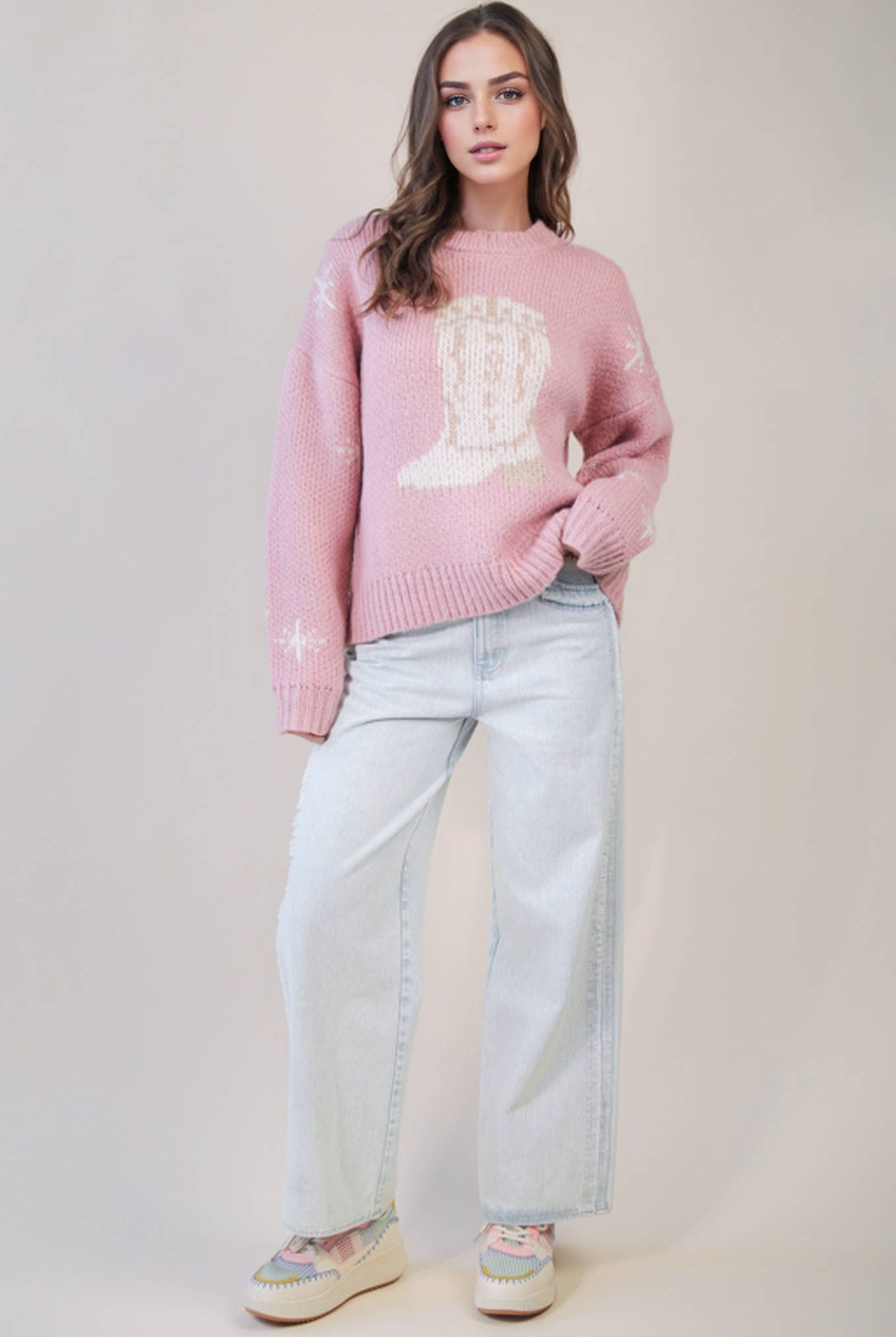 Cowboy Boots Knit Sweater - Cowhide and Conchos