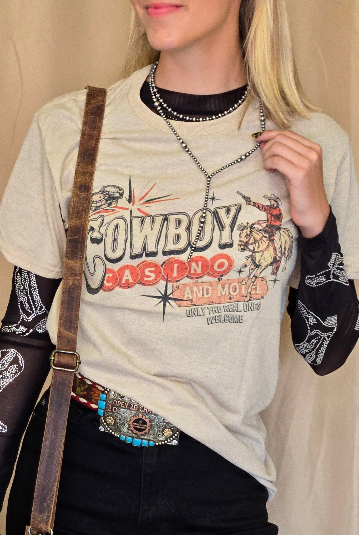 Cowboy Casino T-Shirt - Cowhide and Conchos
