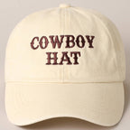 Cowboy Hat Embroidered Baseball Cap - Cowhide and Conchos