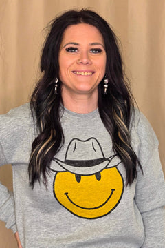 Cowboy Smiley Graphic Sweatshirt - Cowhide and Conchos