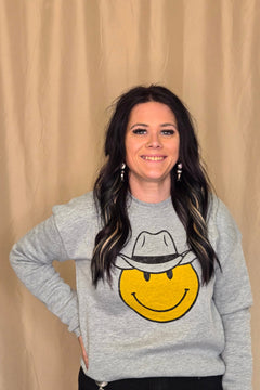 Cowboy Smiley Graphic Sweatshirt - Cowhide and Conchos