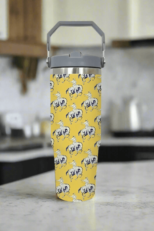 Cowboy Up Yellow Retro Print 30oz Tumbler - Cowhide and Conchos