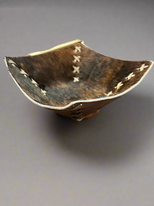 Cowhide Bowl with Laced Details - Cowhide and Conchos
