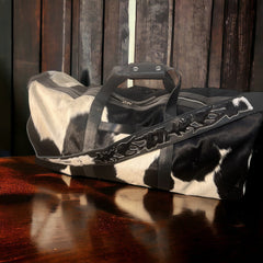 Cowhide Duffle Bag - Black and White - Cowhide and Conchos