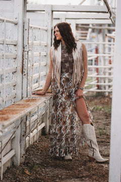 Cream Open Front Contrast Fringe Vest - small remaining - Cowhide and Conchos