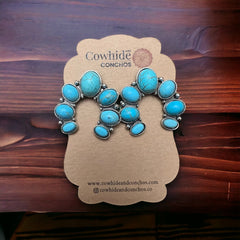 Crescent Moon Squash Earrings - Cowhide and Conchos