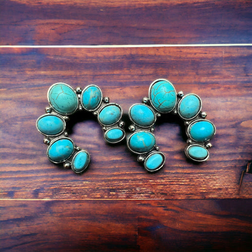 Crescent Moon Squash Earrings - Cowhide and Conchos