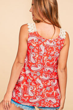 Crochet Shoulder Detail Paisley Top - Cowhide and Conchos