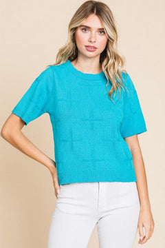 Crosses Textured Knit Top - Cowhide and Conchos