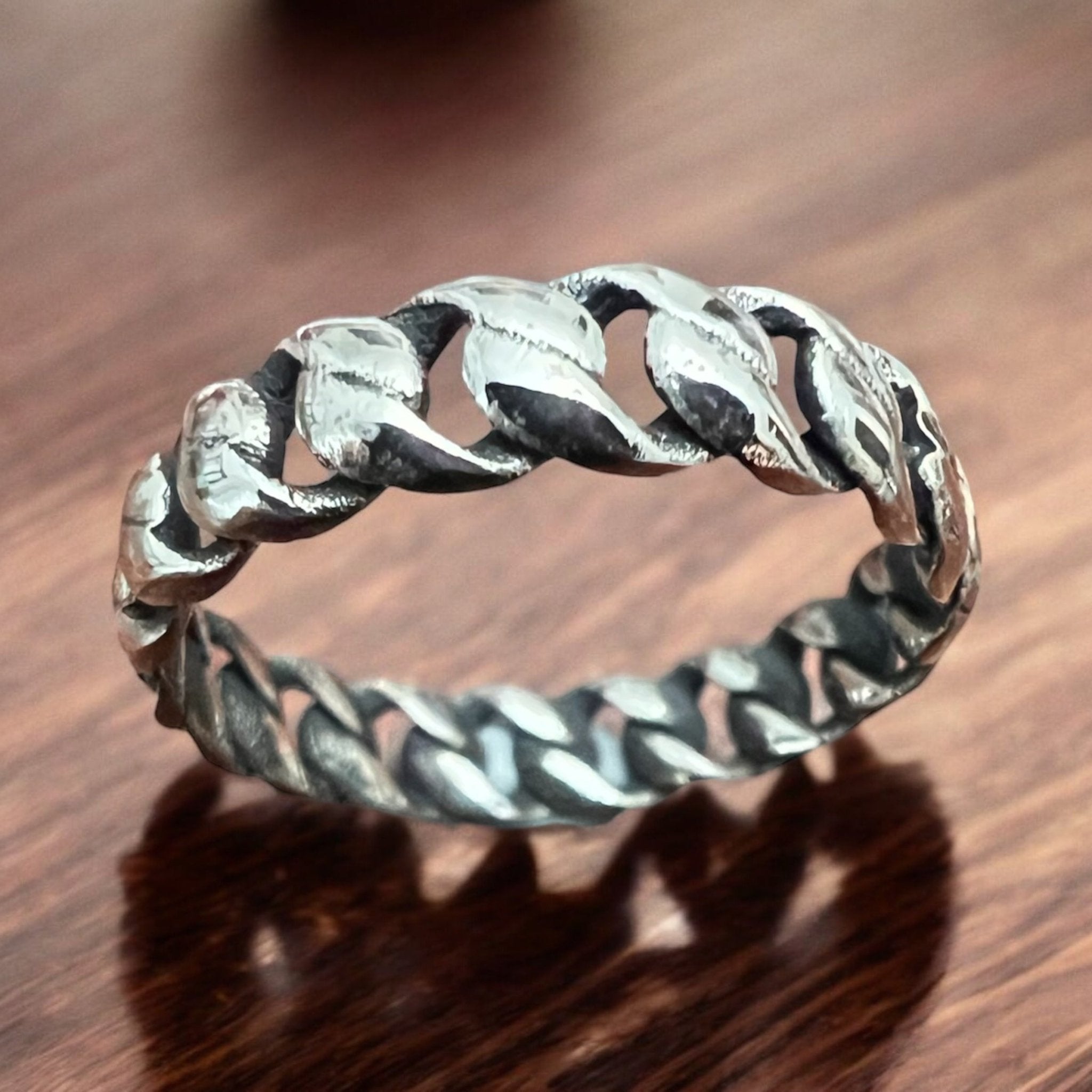 Cuban Sterling Stacker Ring - Cowhide and Conchos
