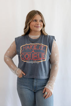 Cute Mesh Bow High Neck Design Long Sleeve Fitted Top - Black & Off White - Cowhide and Conchos