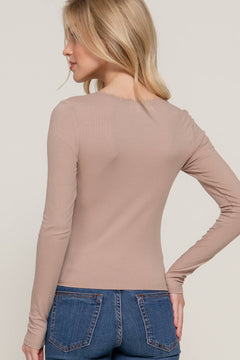 Long Sleeve Scoop Neck with Lace Trim Rib Knit Top