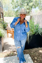 Dakota Denim Top - Cowhide and Conchos