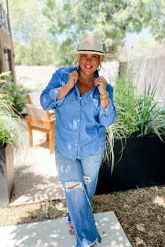 Dakota Denim Top - Cowhide and Conchos