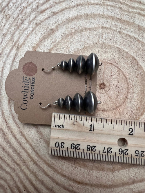 Dangle Saucer Navajo Pearl Earrings by Preston Hayley - 1 inch drop - Cowhide and Conchos