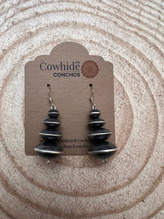 Dangle Saucer Navajo Pearl Earrings by Preston Hayley - 1 inch drop - Cowhide and Conchos