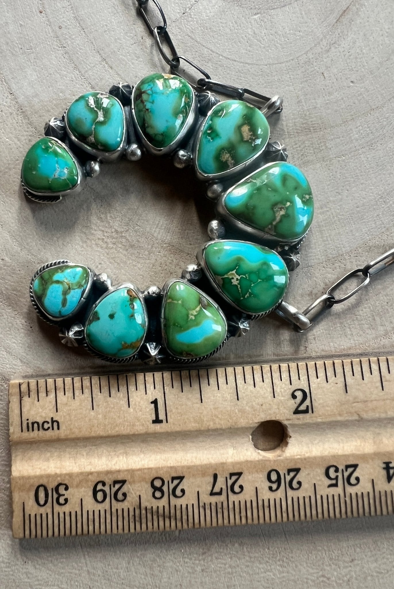 Darrin Livingston Navajo Naja Pendant Sterling Silver Necklace — 18" Chain with Sonoran Mountain Turquoise (2" × 2" Naja, Hallmarked, Heirloom Flagship) - Cowhide and Conchos