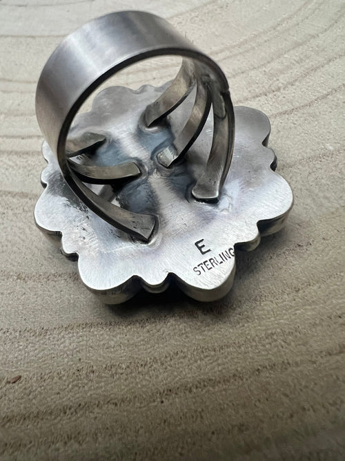 Dave Skeets Golden Hills Cluster Wide Band Ring - Size 8 - Cowhide and Conchos