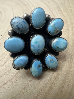 Dave Skeets Golden Hills Cluster Wide Band Ring - Size 8 - Cowhide and Conchos