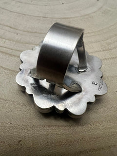 Dave Skeets Golden Hills Cluster Wide Band Ring - Size 8 - Cowhide and Conchos