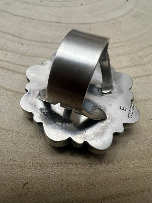 Dave Skeets Golden Hills Cluster Wide Band Ring - Size 8 - Cowhide and Conchos