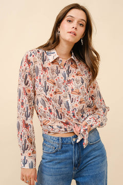 Painted Desert Chiffon Button Up Blouse - small remaining